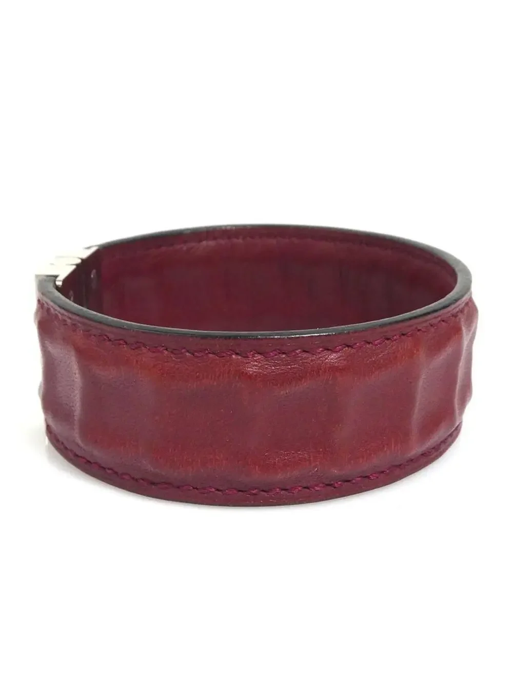 Auth Hermes Bracelet Burgundy/Silver #302850H19B